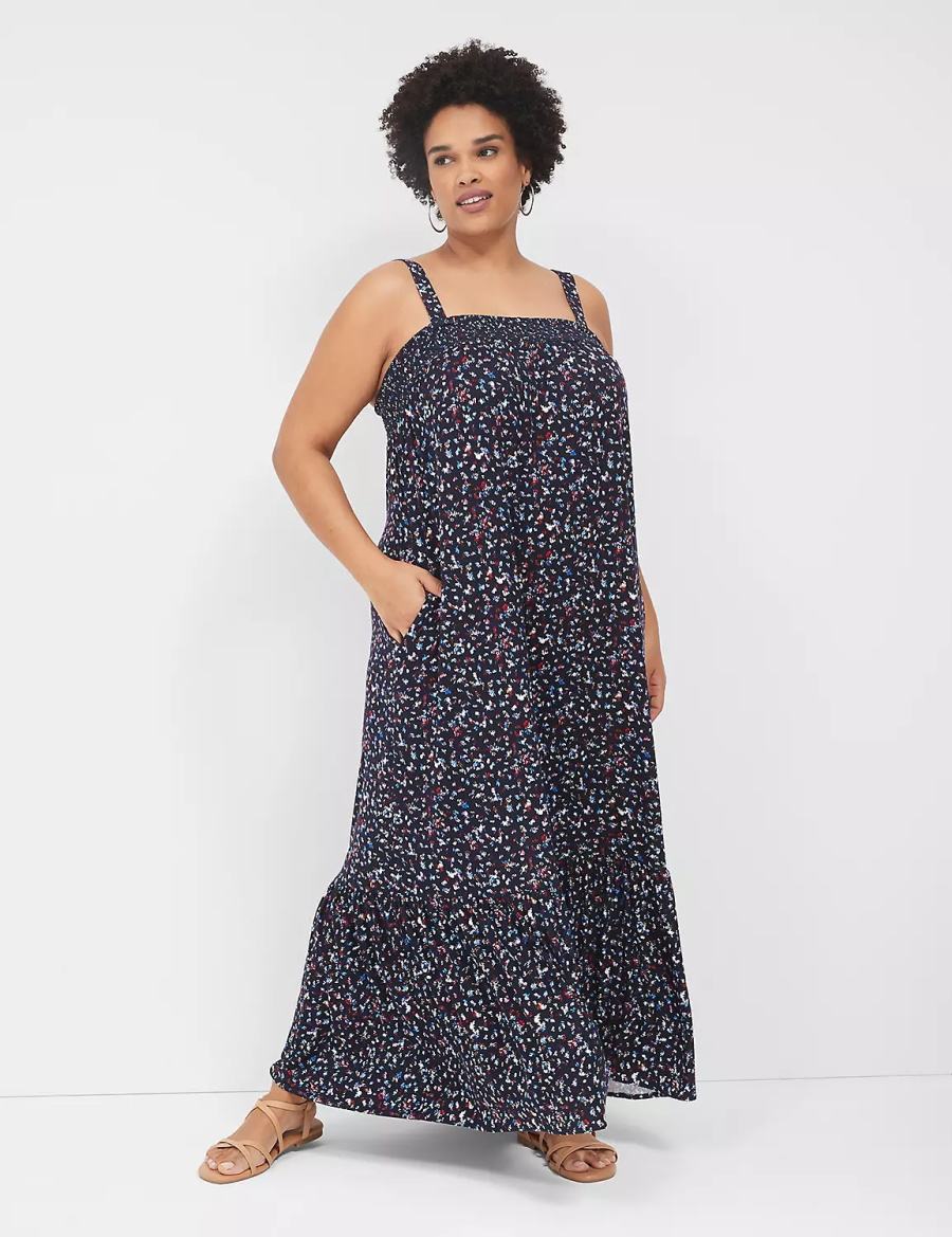 Lane Bryant Square-Neck Convertible-Strap Women Maxi Dress Dark Blue | GLC5641XE