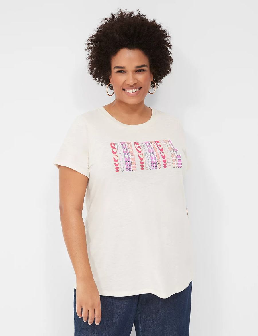 Lane Bryant Stay Grateful Graphic Tee Women T Shirts White | GMZ9523RI