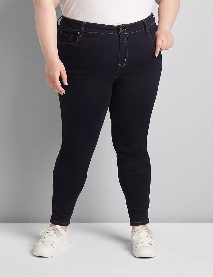 Lane Bryant Straight Fit High-Rise Sateen Skinny Women Jeans Dark Blue | ZZR8896SA