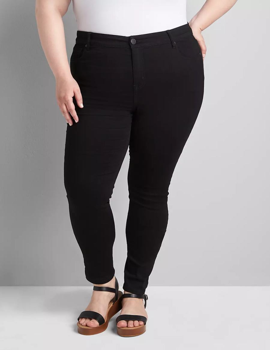 Lane Bryant Straight Fit High-Rise Sateen Skinny Women Jeans Black | LUD13GG