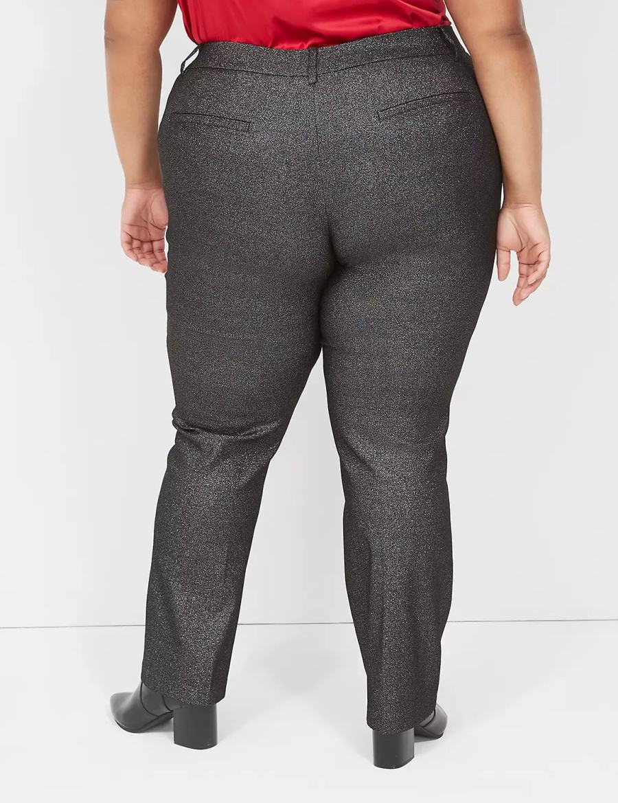 Lane Bryant Straight Leg 4-Season Shimmer Women Pants Black Silver | JQO7778DU