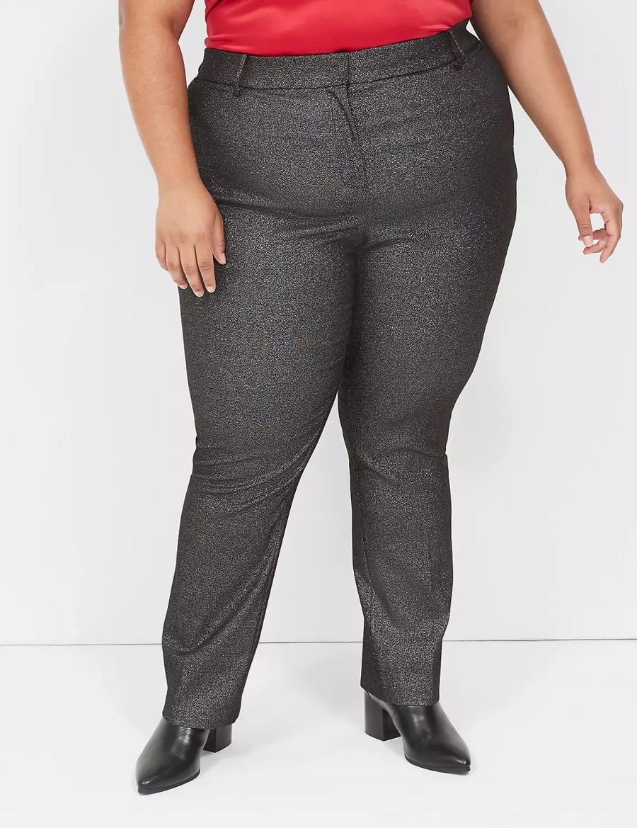 Lane Bryant Straight Leg 4-Season Shimmer Women Pants Black Silver | JQO7778DU