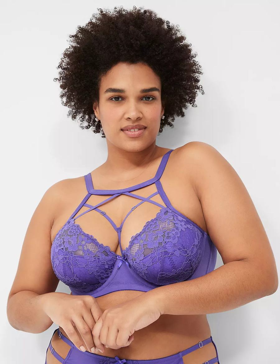 Lane Bryant Strappy High-Neck French Women Balconette Bra Purple | AUJ747WN