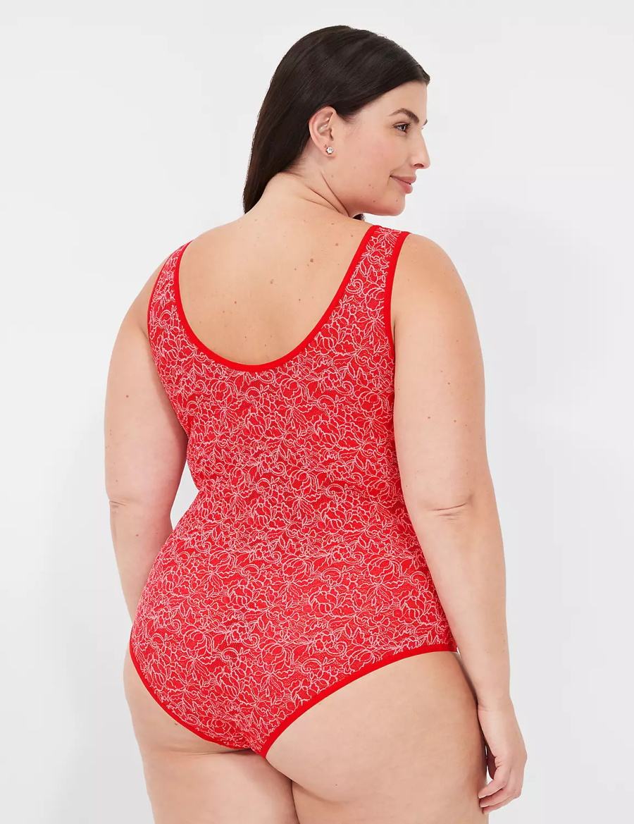 Lane Bryant Stretch Lace Cross-Dyed Women Bodysuit Red | TZE250XO