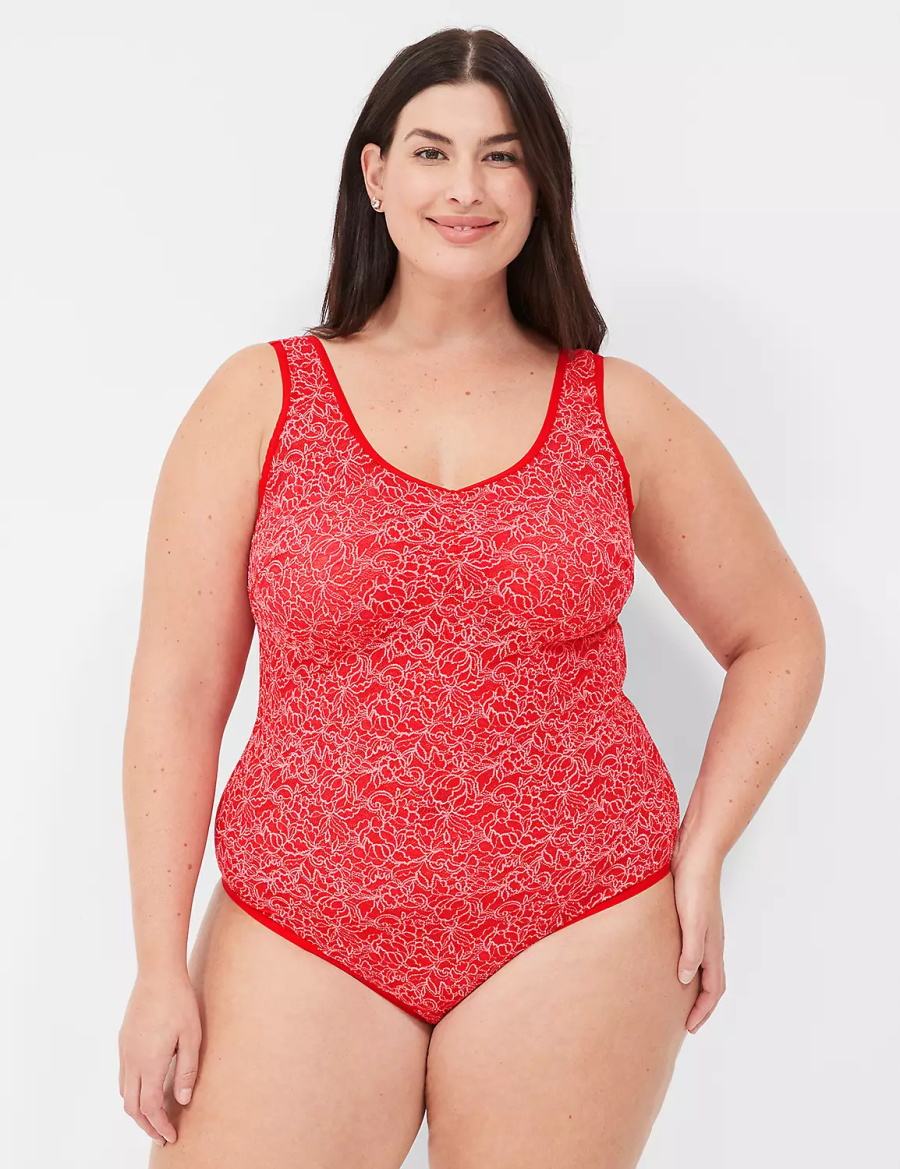 Lane Bryant Stretch Lace Cross-Dyed Women Bodysuit Red | TZE250XO