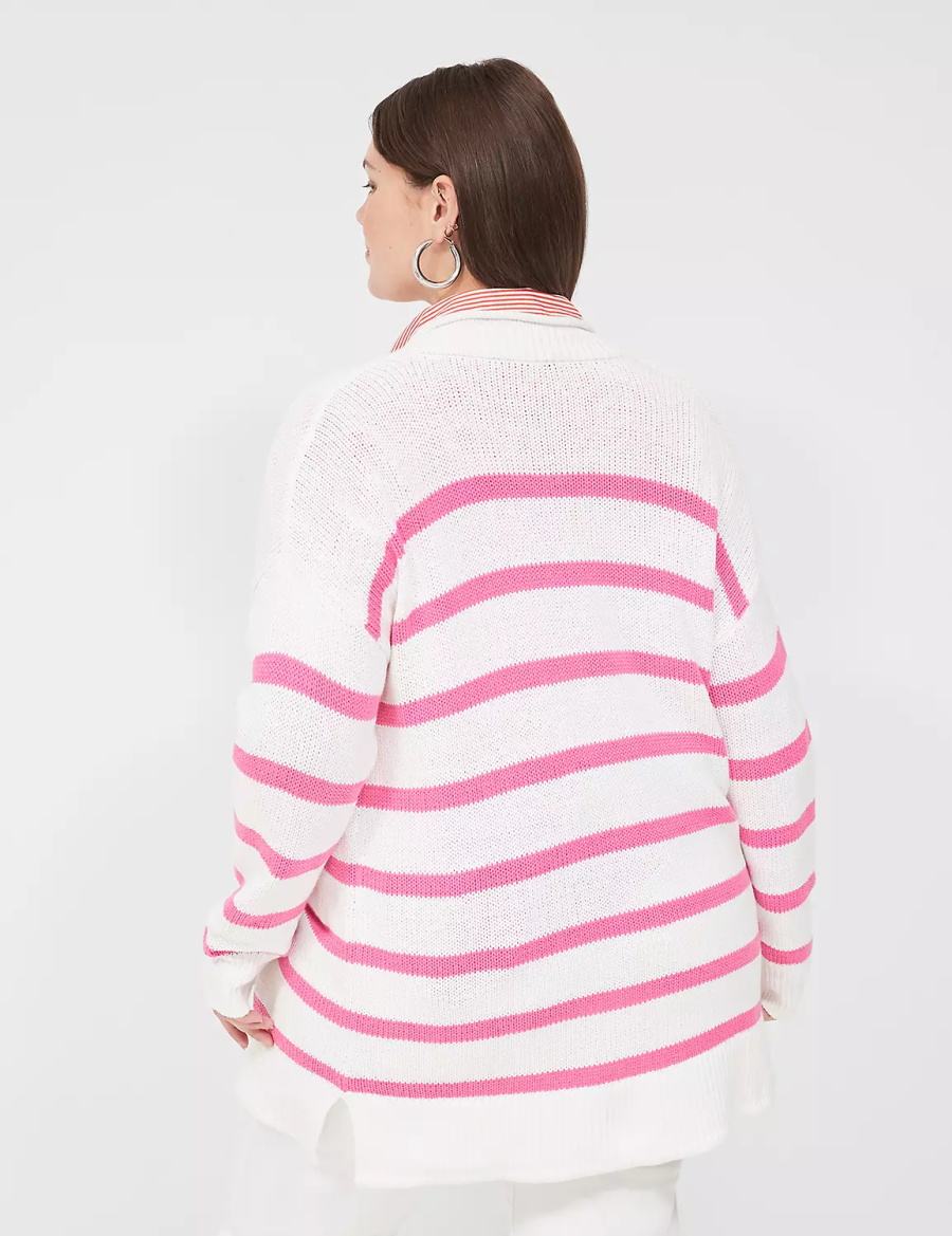 Lane Bryant Striped Open-Front Women Cardigan Pink White Stripes | YOJ9338IB