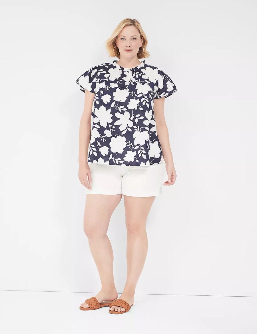 Lane Bryant Subtle Swing Cap-Sleeve Woven & Knit Top Women T Shirts Navy White | JNJ2098SL