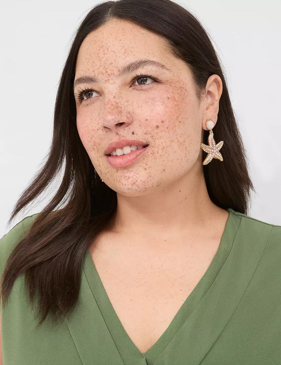 Lane Bryant Summer Whimsy Starfish Statement Women Earrings Gold | GIN2689ZL