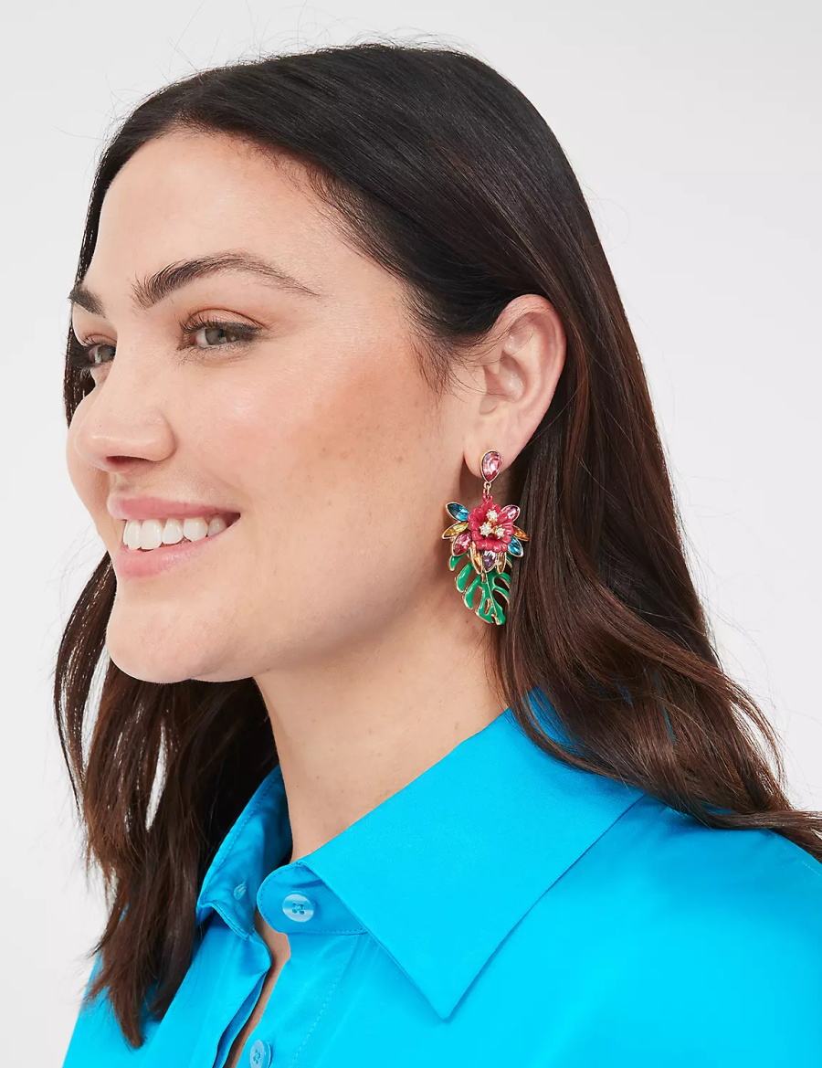 Lane Bryant Summer Whimsy Tropical Leaf Statement Women Earrings Gold | TJS3661RP