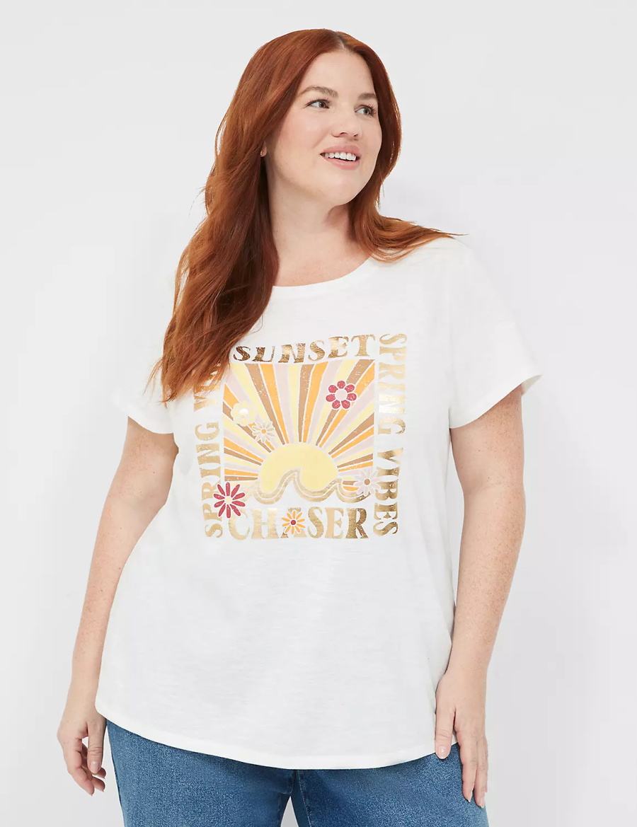 Lane Bryant Sunset Chaser Graphic Tee Women T Shirts White Rose | RWE121GO