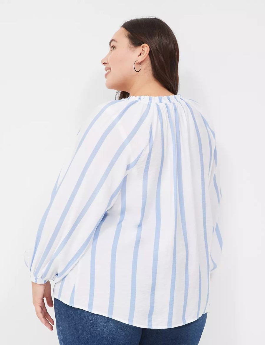 Lane Bryant Swing-Sleeve Popover Women Blouse Blue Stripes | DEB9734TJ