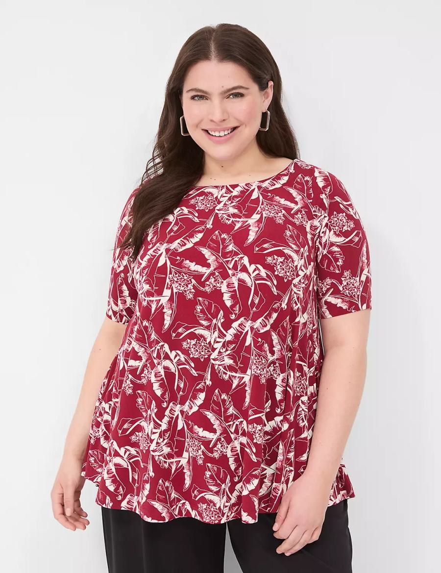 Lane Bryant Swing Boatneck Top Women T Shirts Burgundy | SCM2443FG