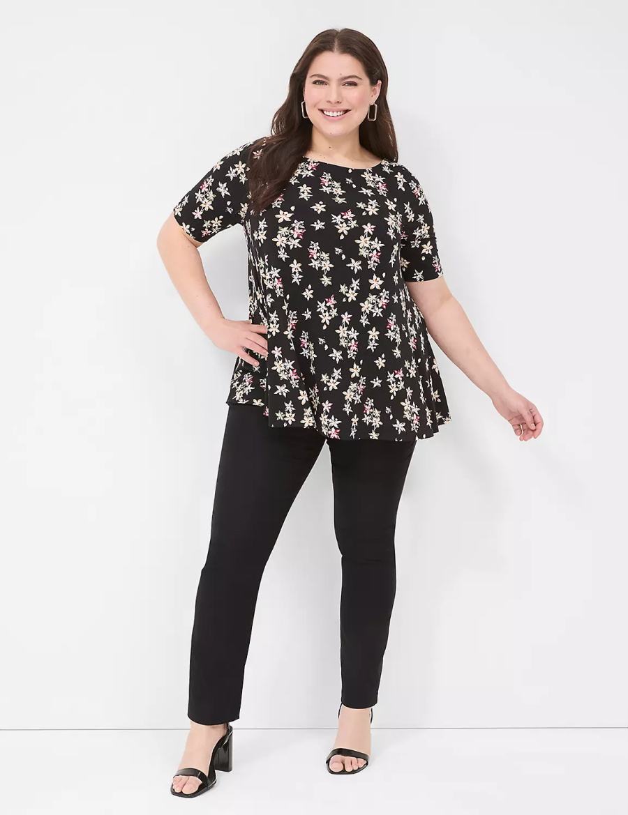 Lane Bryant Swing Boatneck Top Women T Shirts Black | NTG5098QD