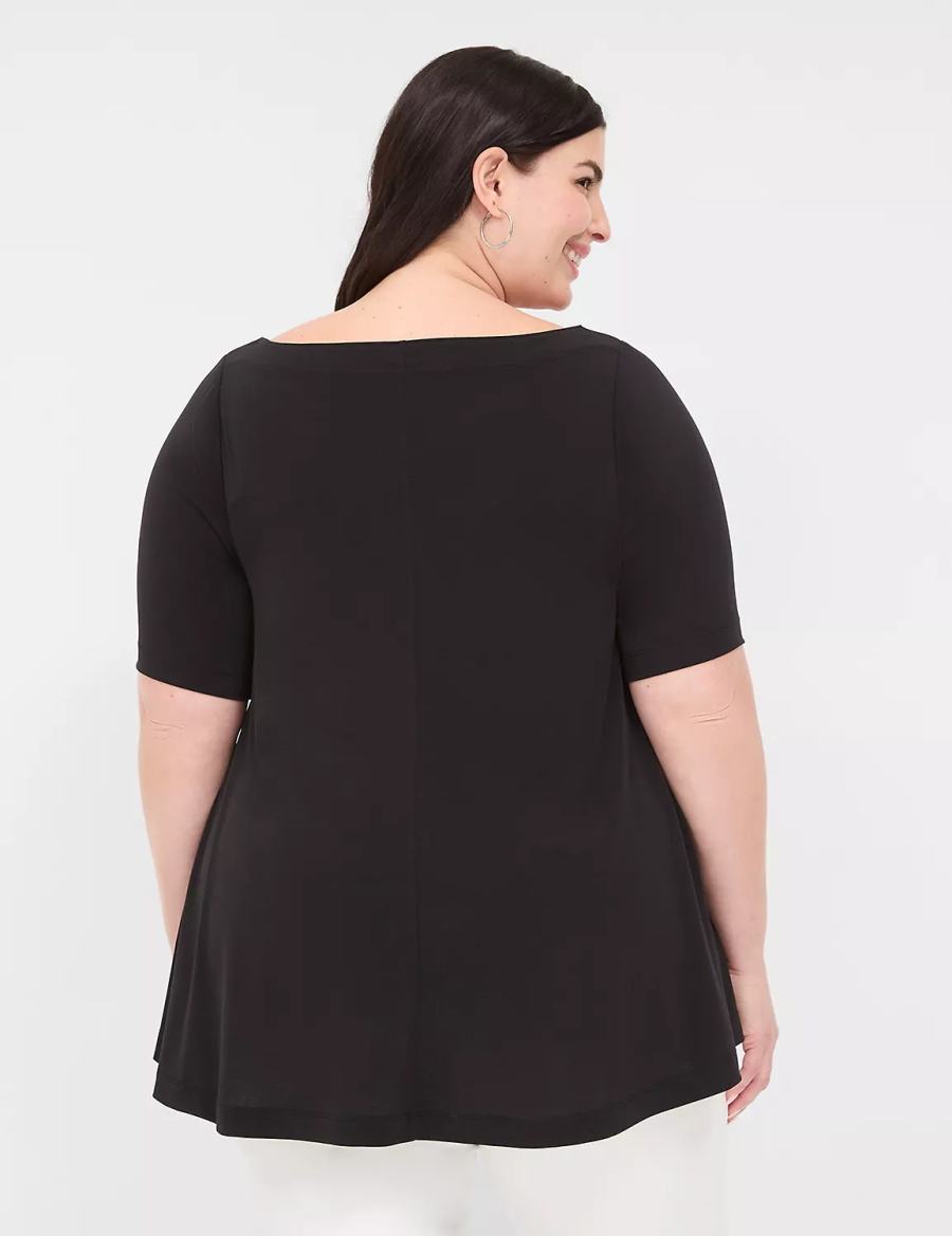 Lane Bryant Swing Boatneck Top Women T Shirts Black | BIE767OM