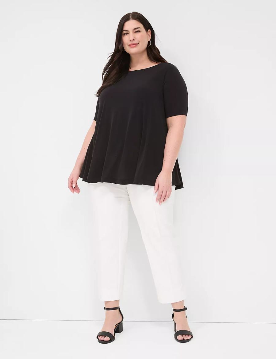 Lane Bryant Swing Boatneck Top Women T Shirts Black | BIE767OM