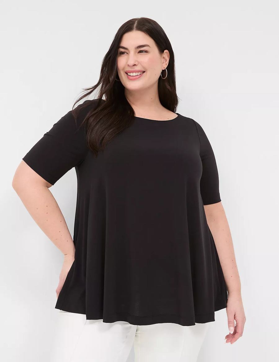 Lane Bryant Swing Boatneck Top Women T Shirts Black | BIE767OM