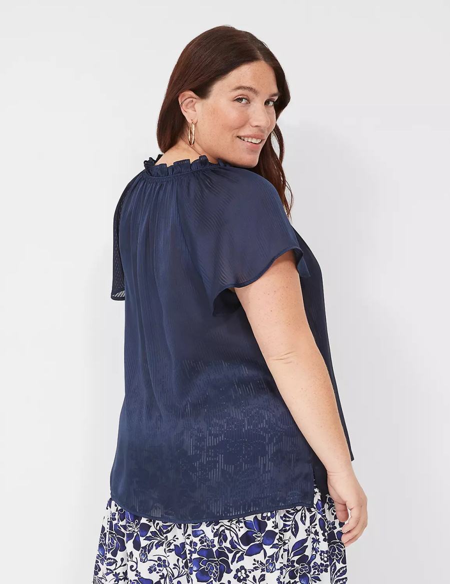 Lane Bryant Swing Cap-Sleeve Tie-Front Women Blouse Blue | NDS5070GL