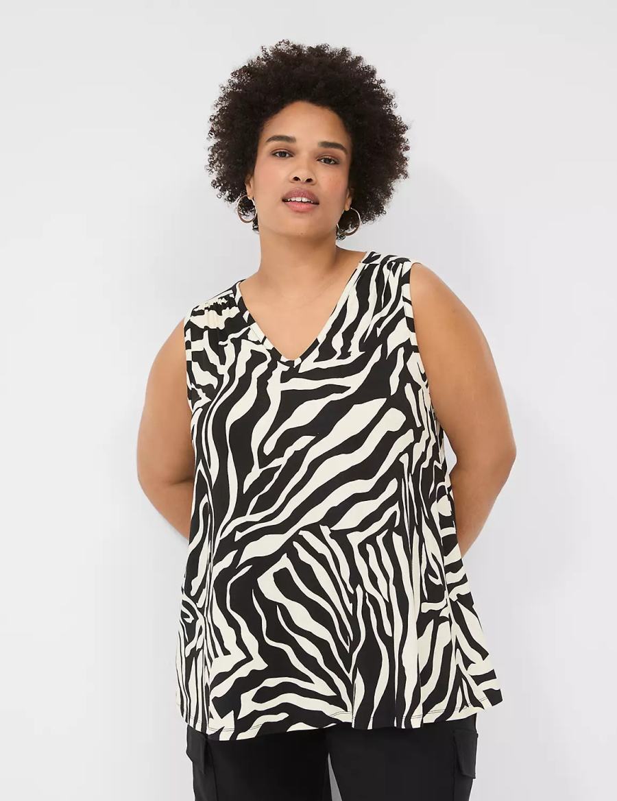 Lane Bryant Swing Cinch-Shoulder Women Tank Top White Black | GHD2842RW