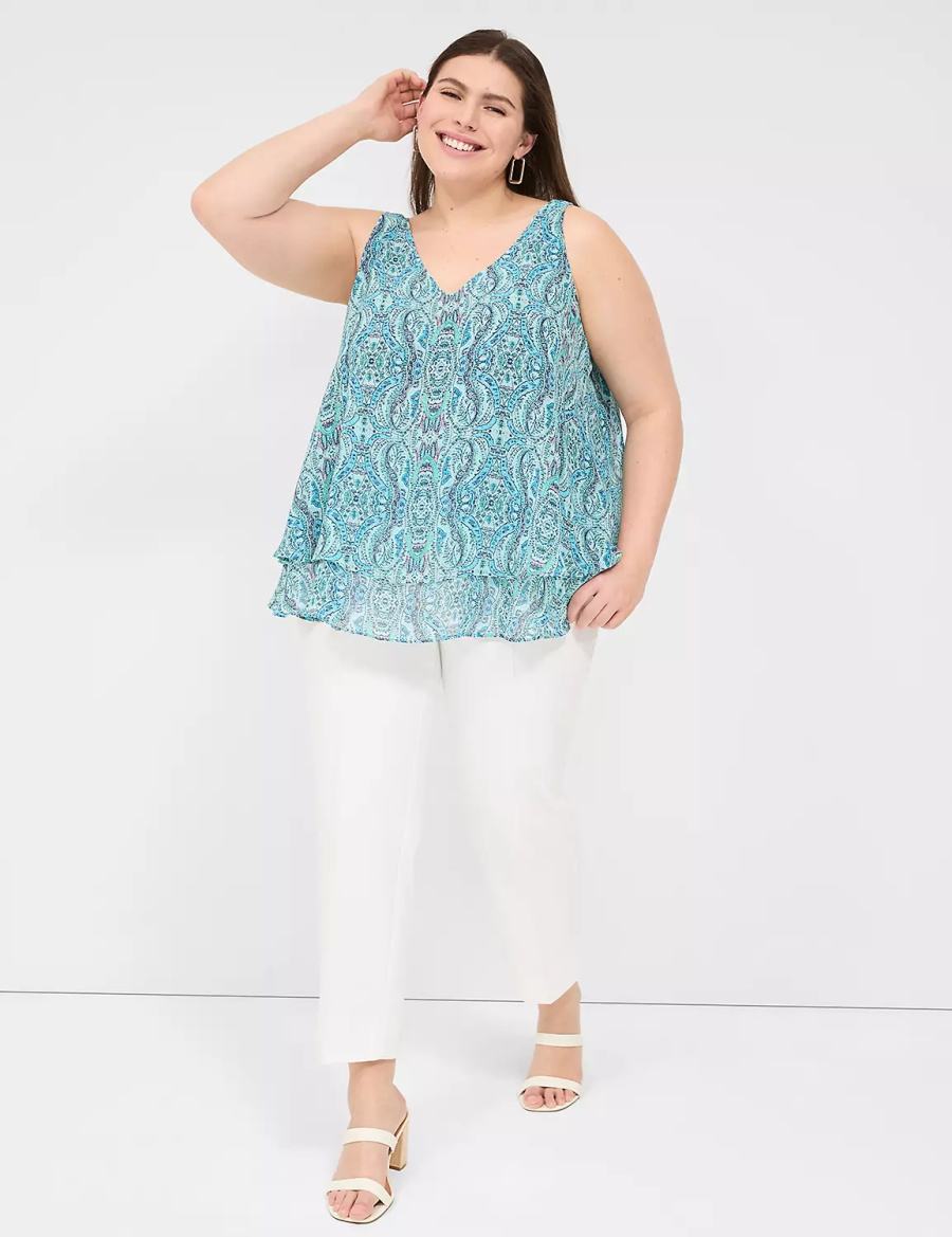 Lane Bryant Swing Double-Layer Chiffon Women Tank Top Turquoise | BKM6210OE