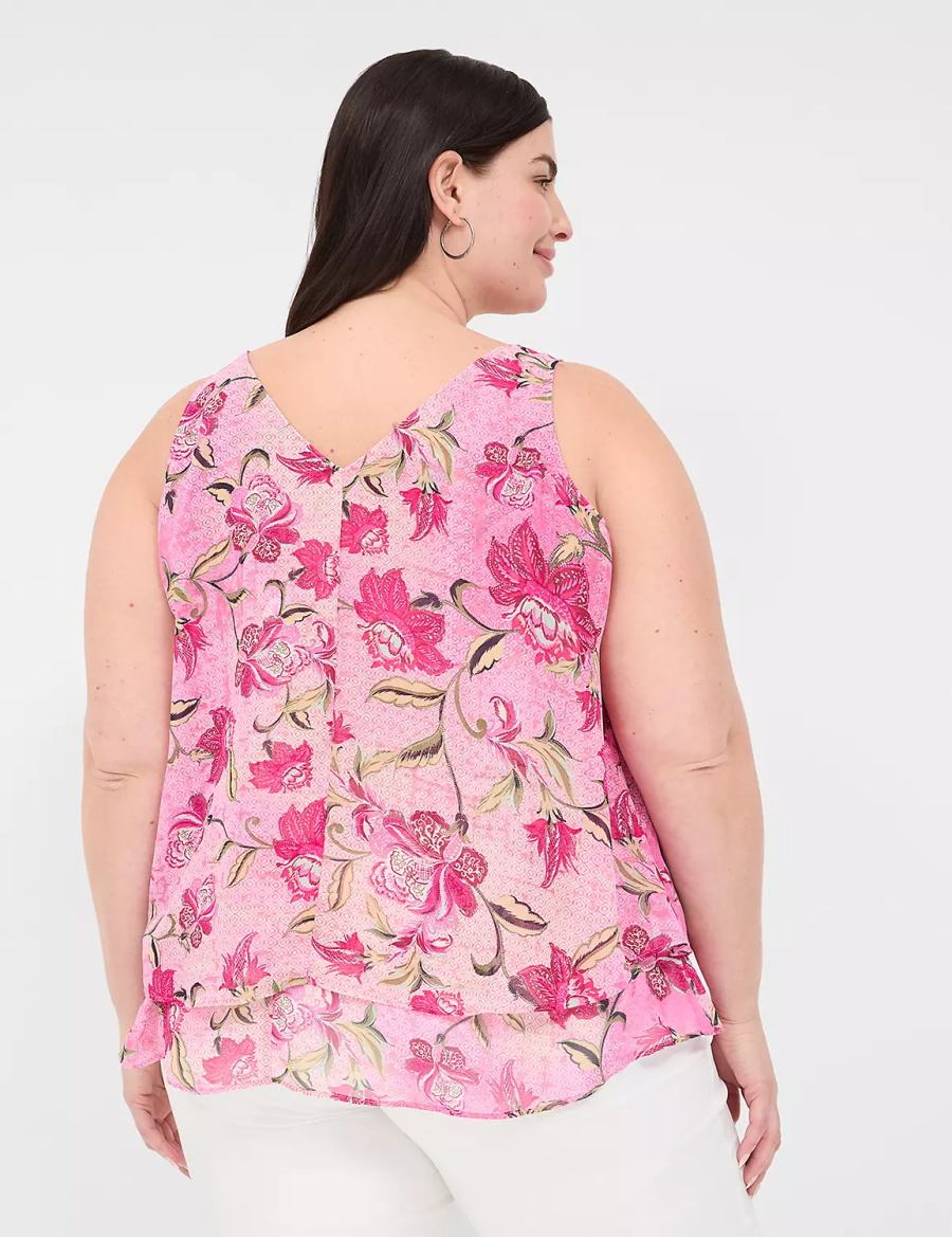 Lane Bryant Swing Double-Layer Chiffon Women Tank Top Pink Rose | VYI2220HG