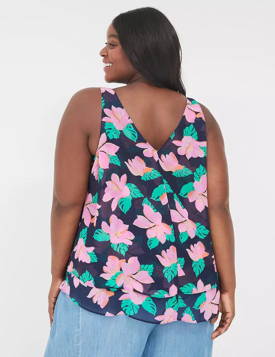 Lane Bryant Swing Double-Layer Chiffon Women Tank Top Pink Navy | TWY6748CE