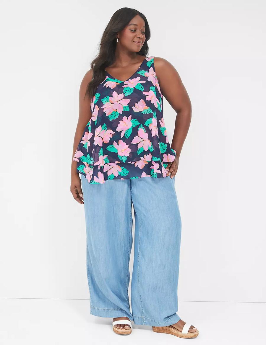 Lane Bryant Swing Double-Layer Chiffon Women Tank Top Pink Navy | TWY6748CE