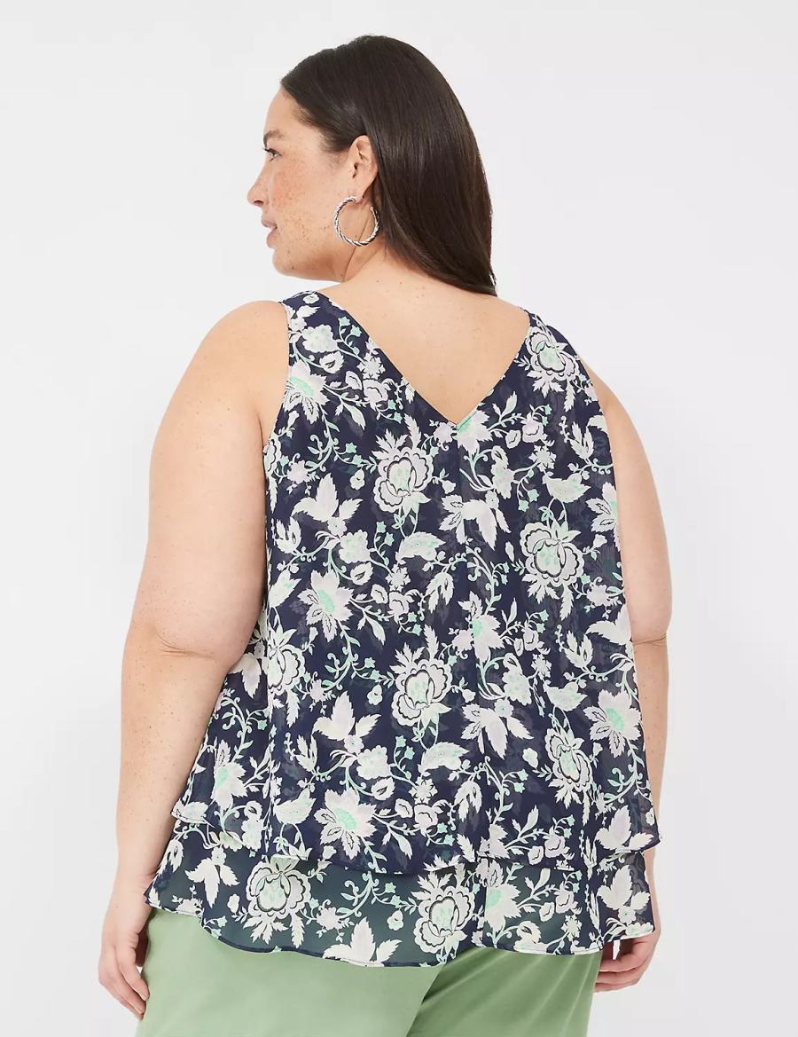 Lane Bryant Swing Double-Layer Chiffon Women Tank Top Navy Purple | FFC7983WB