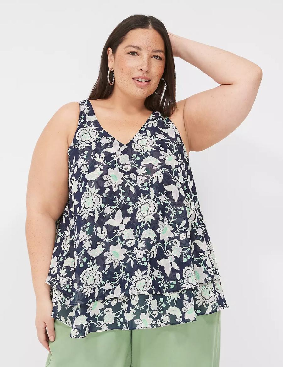 Lane Bryant Swing Double-Layer Chiffon Women Tank Top Navy Purple | FFC7983WB