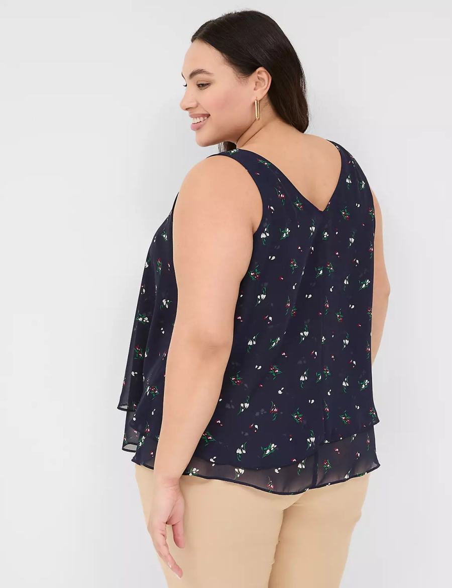 Lane Bryant Swing Double-Layer Chiffon Women Tank Top Navy | FKG4578CG