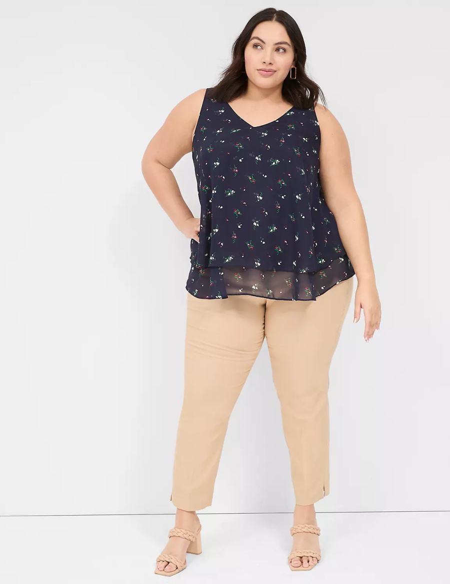 Lane Bryant Swing Double-Layer Chiffon Women Tank Top Navy | FKG4578CG