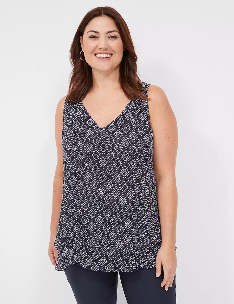 Lane Bryant Swing Double-Layer Chiffon Women Tank Top Navy | XTV3445FF