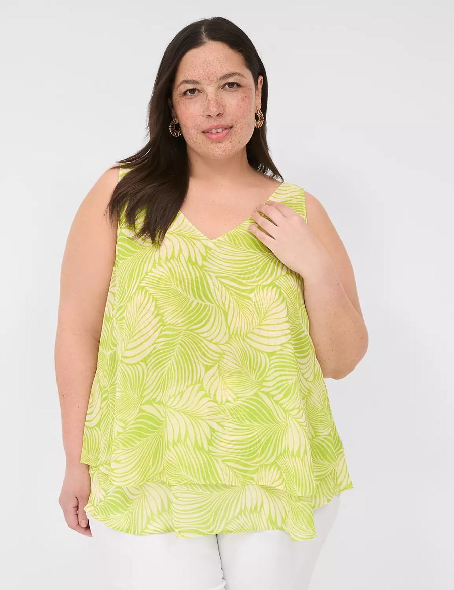 Lane Bryant Swing Double-Layer Chiffon Women Tank Top Light Green | PKR8875JT