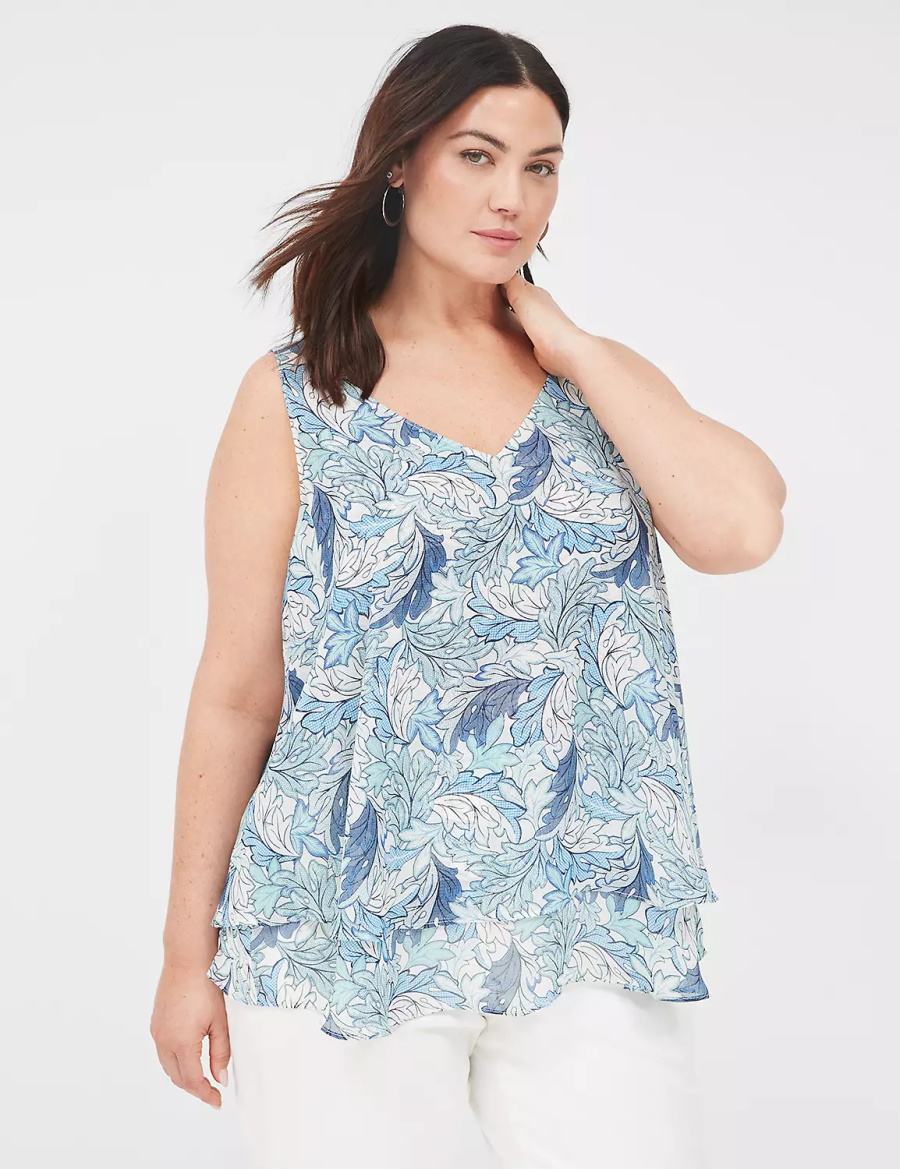 Lane Bryant Swing Double-Layer Chiffon Women Tank Top Blue | YEC1533TZ