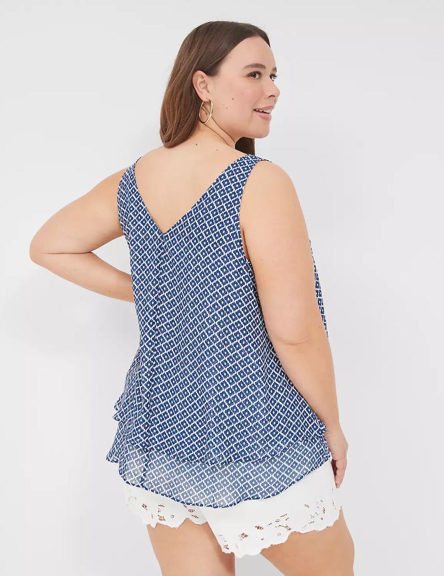 Lane Bryant Swing Double-Layer Chiffon Women Tank Top Blue | HPR4137BR