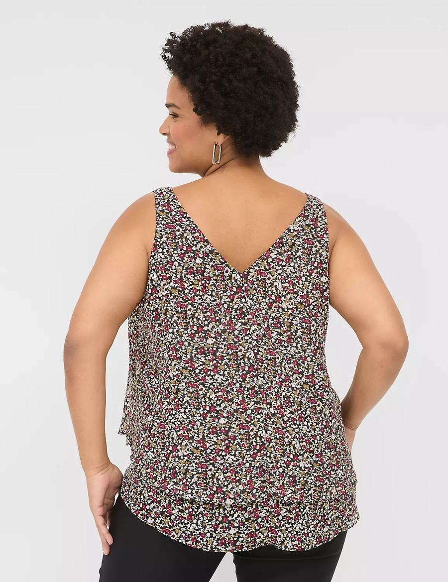 Lane Bryant Swing Double-Layer Chiffon Women Tank Top Black Multicolor | IVP4691MN