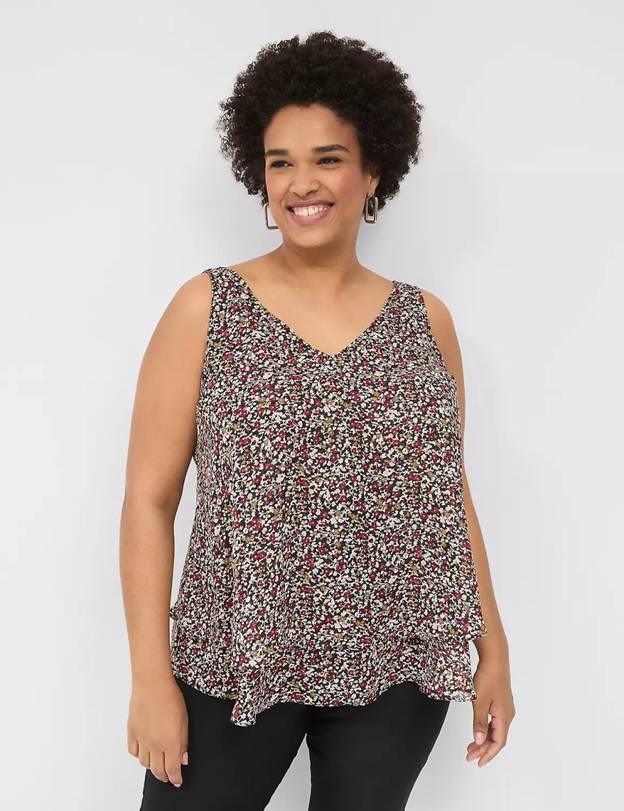 Lane Bryant Swing Double-Layer Chiffon Women Tank Top Black Multicolor | IVP4691MN