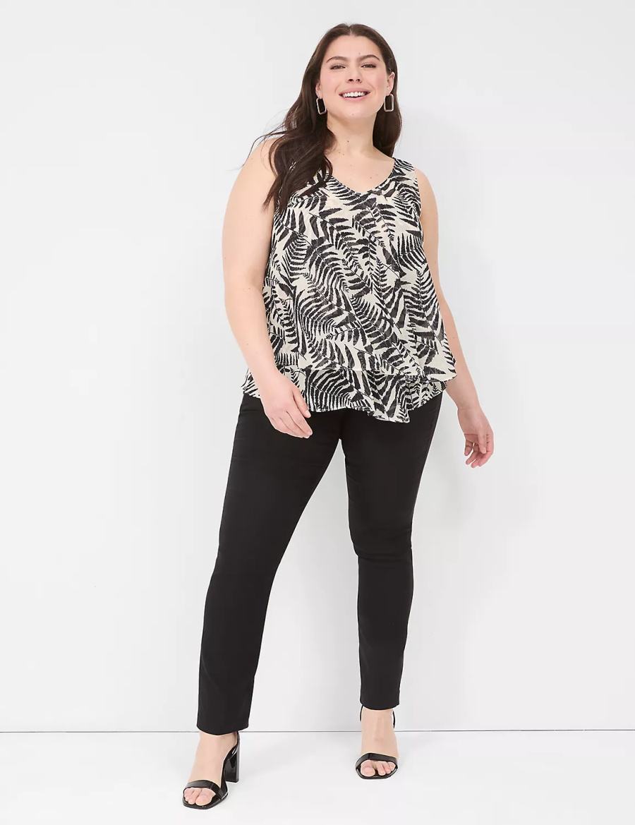 Lane Bryant Swing Double-Layer Chiffon Women Tank Top Black | PHA9782GQ