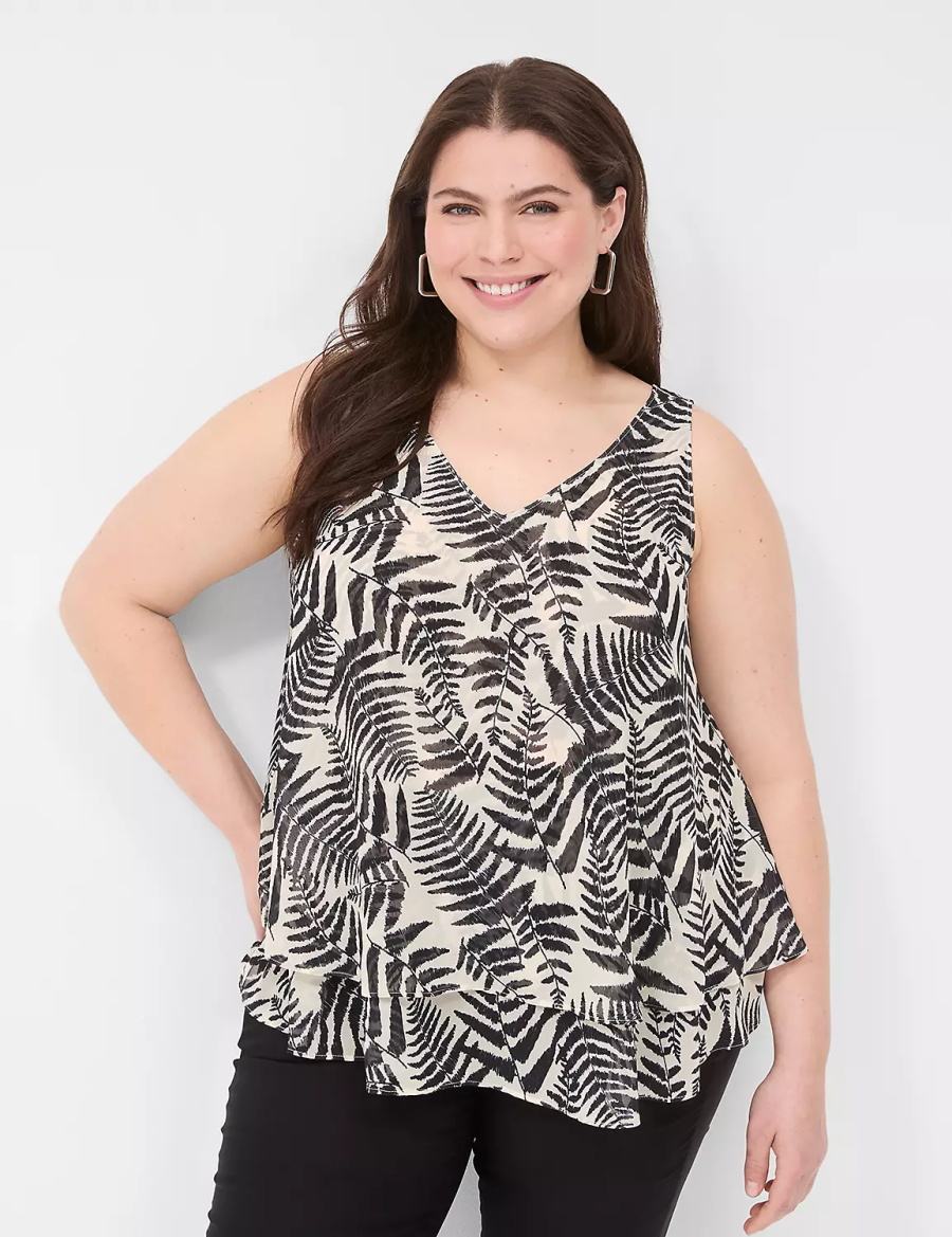 Lane Bryant Swing Double-Layer Chiffon Women Tank Top Black | PHA9782GQ