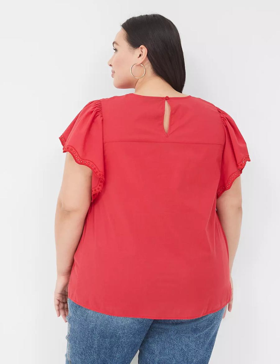 Lane Bryant Swing Eyelet-Trim Popover Women Blouse Red | NPB9368DV