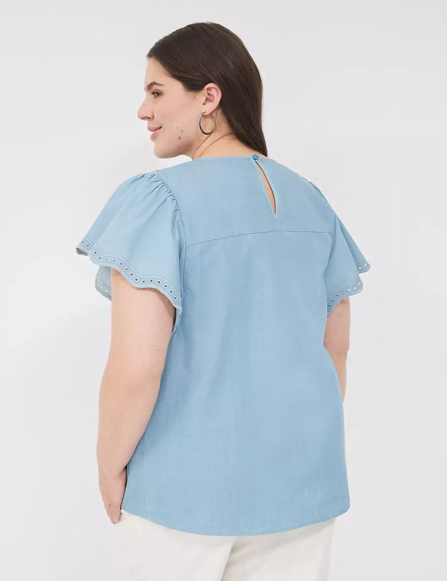 Lane Bryant Swing Eyelet-Trim Popover Women Blouse Blue | IDR89US