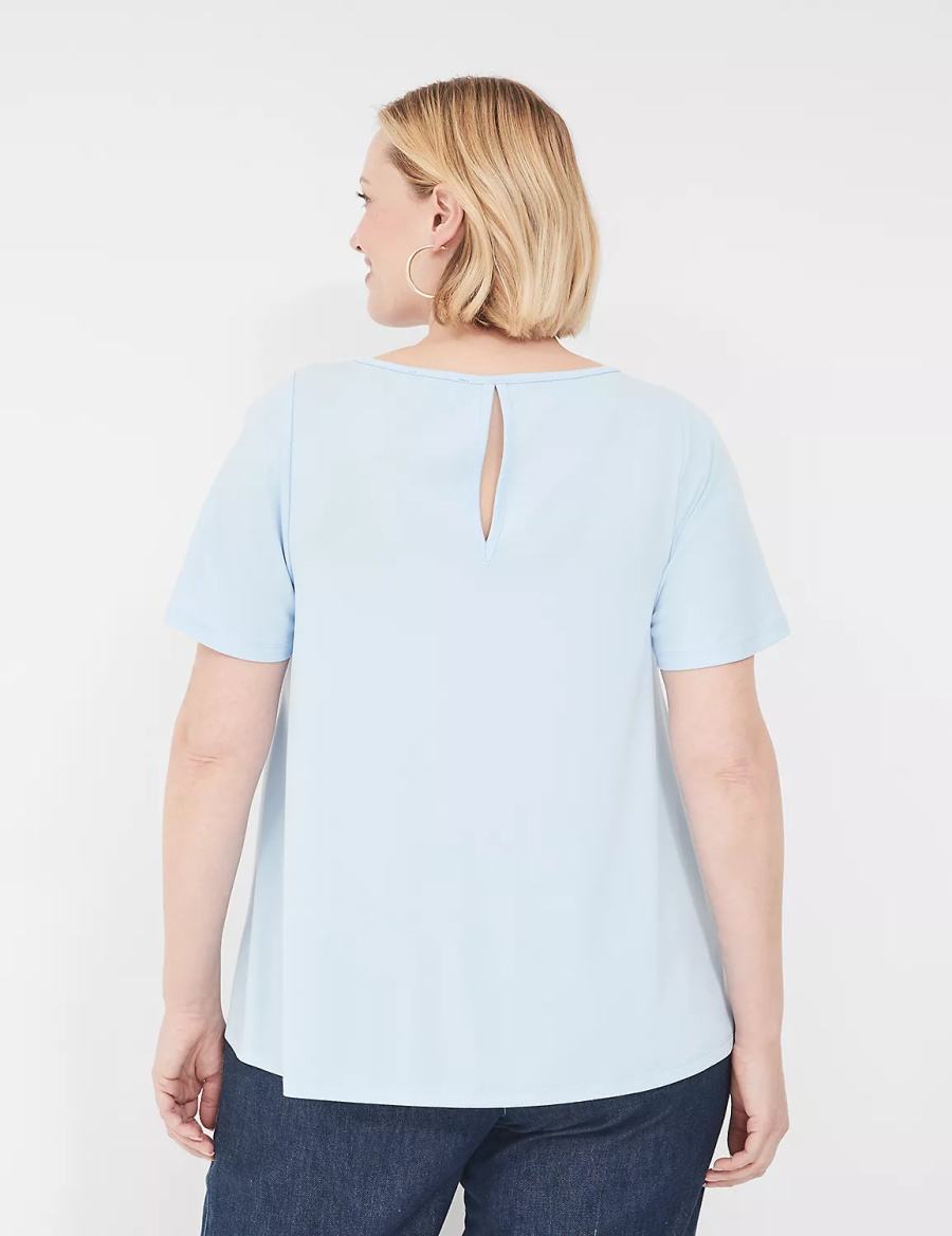 Lane Bryant Swing Flutter-Sleeve Smocked-Yoke Top Women T Shirts Blue | ENG7636KJ