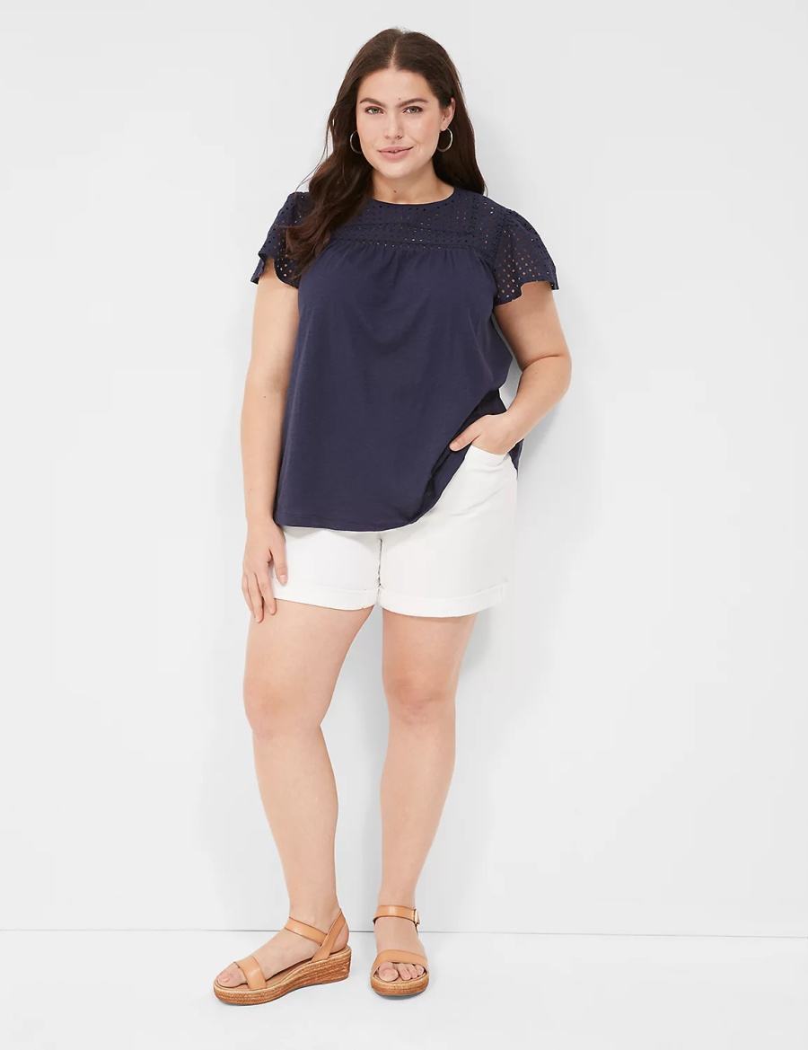 Lane Bryant Swing Flutter Sleeve Eyelet & Knit Tee Women T Shirts Blue | XOW9654GG