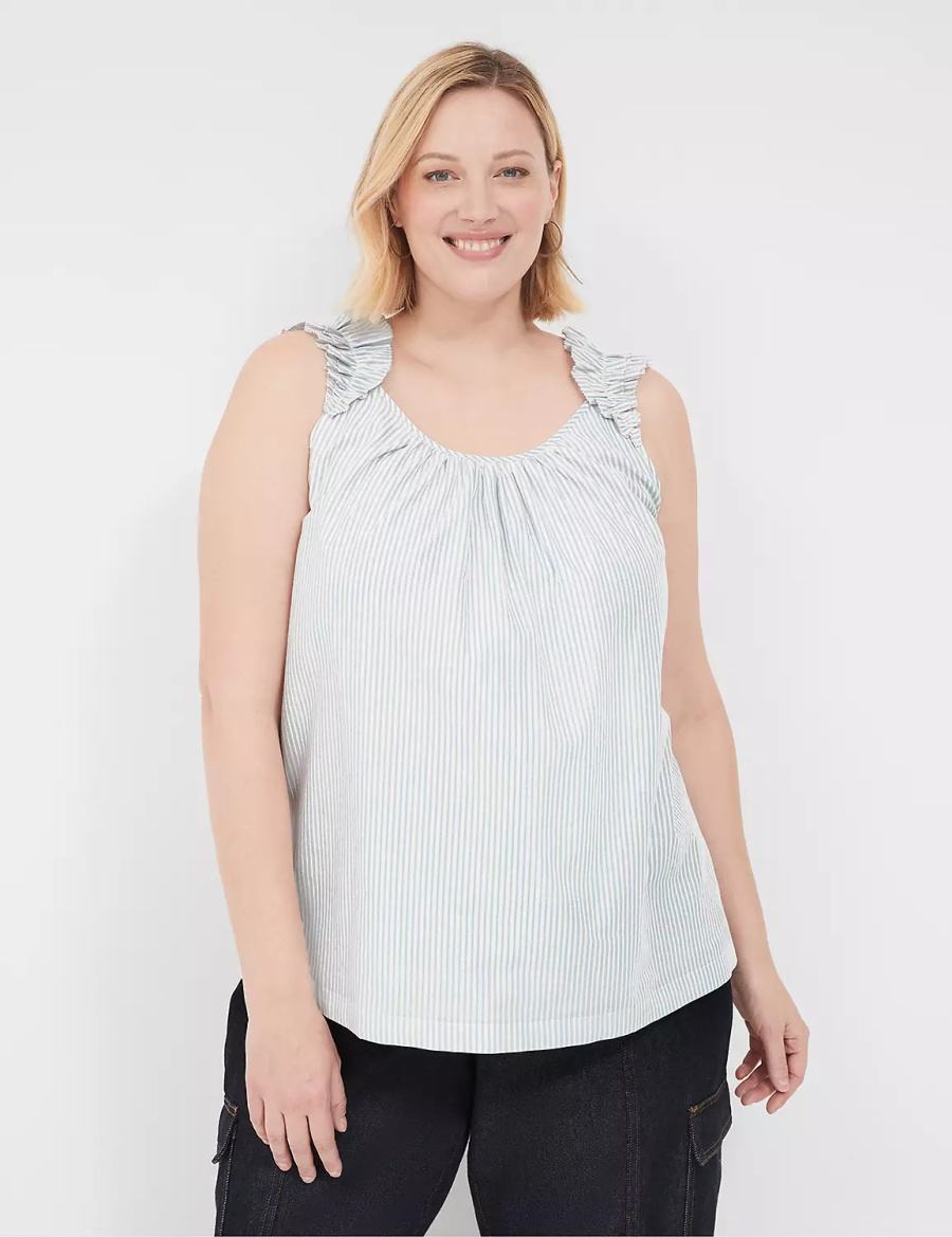 Lane Bryant Swing Lurex Stripe Ruffle-Sleeve Women Tank Top White Stripes | URG3438QF