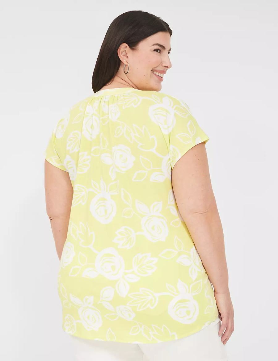 Lane Bryant Swing Notch-Neck Woven & Knit Top Women Blouse White Yellow | HQB8257ZN