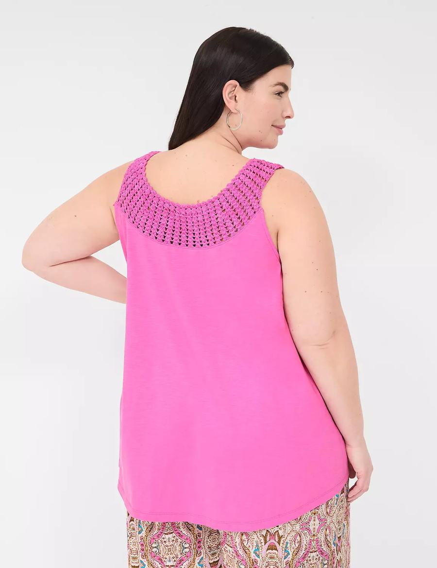 Lane Bryant Swing Sleeveless Crochet-Neck Top Women Tank Top Pink | GUV119FD