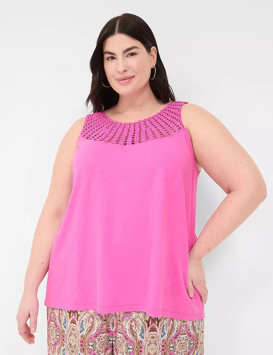 Lane Bryant Swing Sleeveless Crochet-Neck Top Women Tank Top Pink | GUV119FD