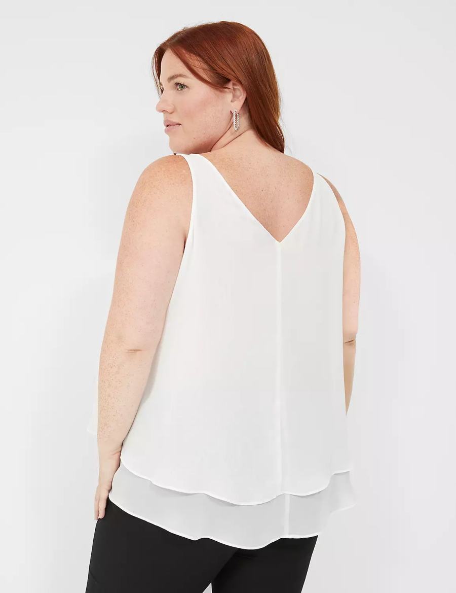 Lane Bryant Swing Sleeveless Double-Layer Shell Women Tank Top White Rose | WTF8484MC