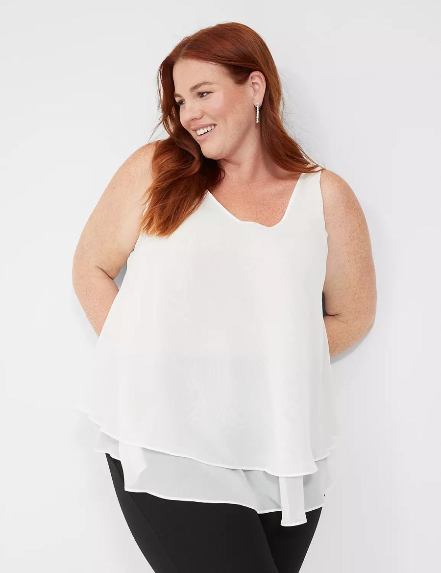 Lane Bryant Swing Sleeveless Double-Layer Shell Women Tank Top White Rose | WTF8484MC