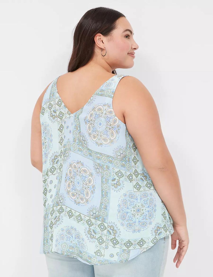 Lane Bryant Swing V-Neck Single-Layer Chiffon Women Tank Top Blue | CWJ216VC