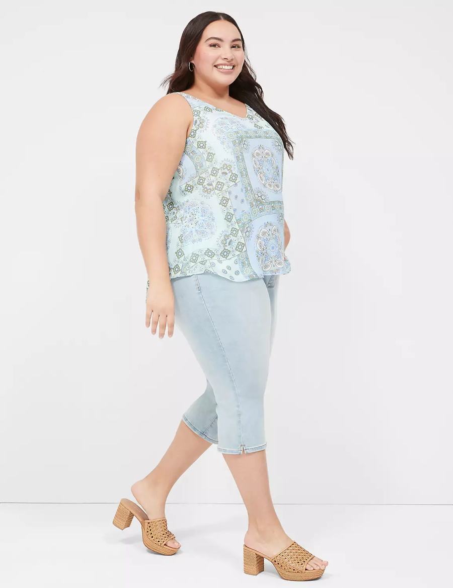 Lane Bryant Swing V-Neck Single-Layer Chiffon Women Tank Top Blue | CWJ216VC